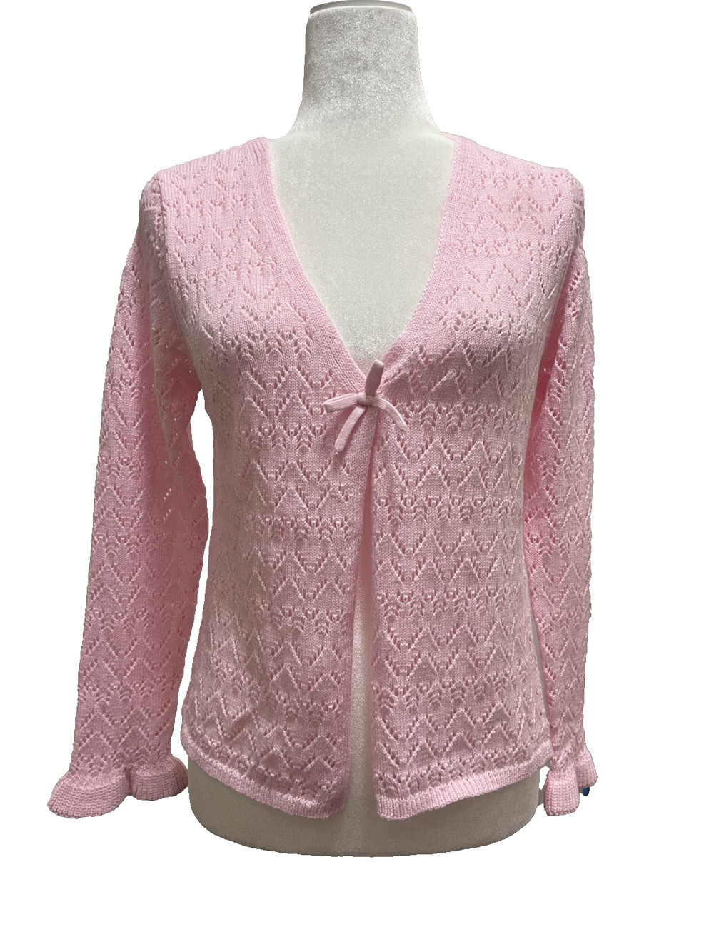 Juniors Girls Cat & Jack Size XL (14) Pink Knit Cardigan Bow Cottagecore Kawaii
